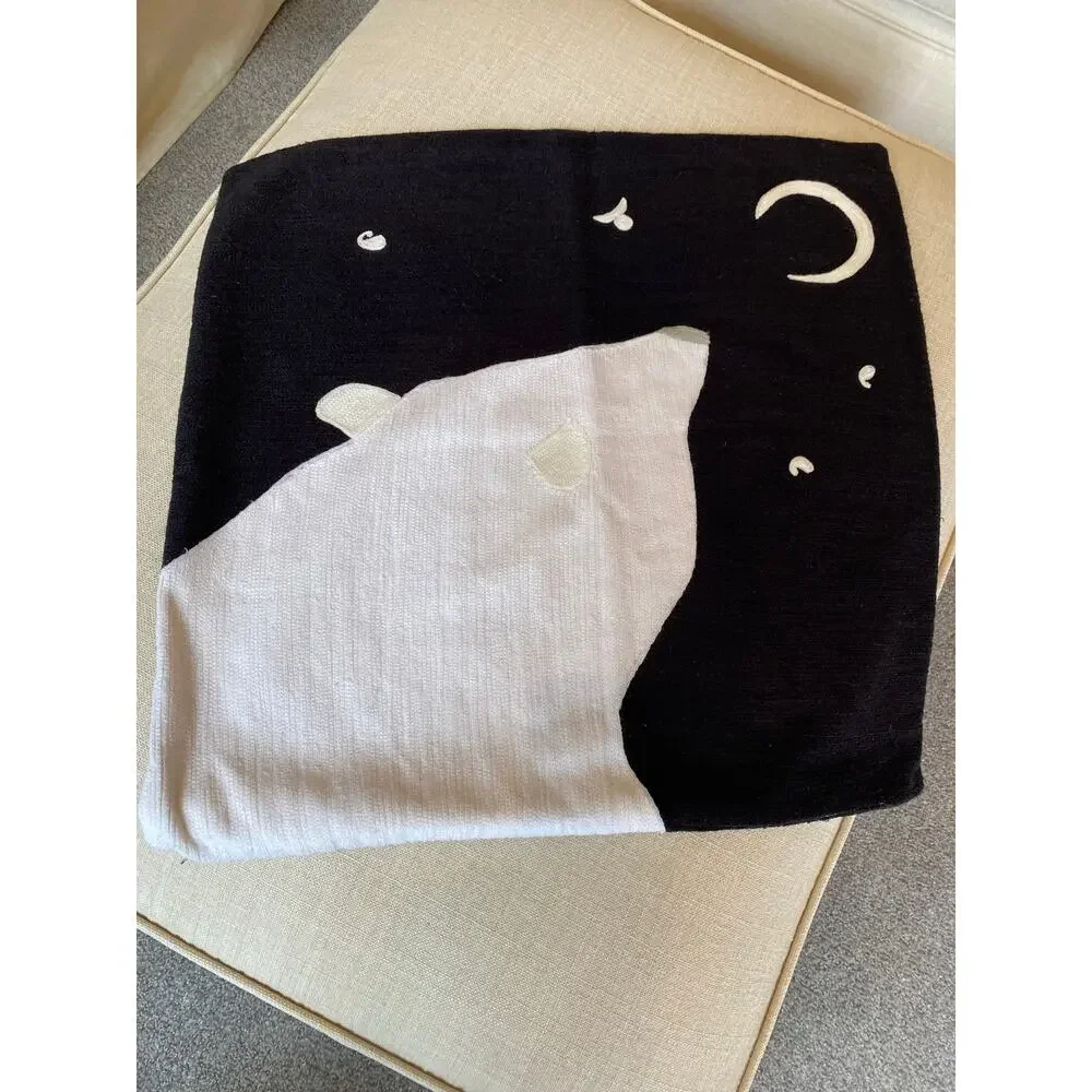 Crate & Barrel Polar Bear Pillow Cover, 23x23, Starry Night Crescent Moon